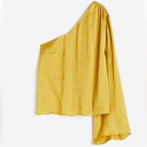 H&M Yellow Satin One-Shoulder Blouse XL NWT